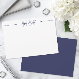 Marineblauw Minimalistisch Schrift Naam Monogram Notitiekaartje