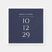 Marineblauw minimalistisch speciaal date bruiloft servet (Voorkant)