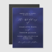 Marineblauw minimalistische luxe bruiloft magnetische uitnodiging (Voorkant / Achterkant)