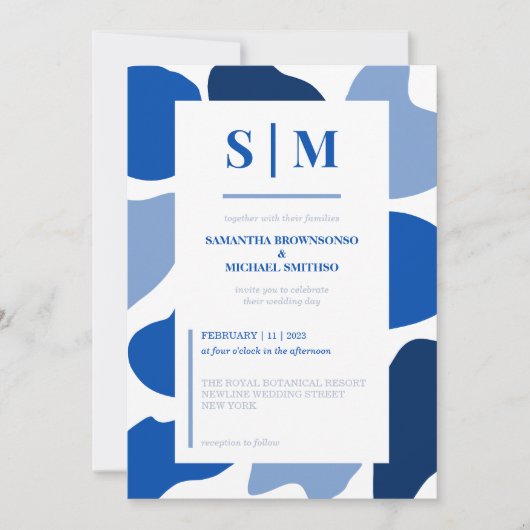 Marineblauw minimalistische moderne stijl bruiloft kaart (Voorkant)