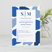 Marineblauw minimalistische moderne stijl bruiloft kaart (Staand voorkant)