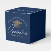 marineblauw modern afstudeerfeest bedankdoosjes (Voorkant Zijde)