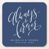 Marineblauw Modern Altijd en voor altijd script Kartonnen Onderzetters (Voorkant)