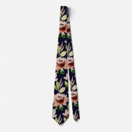 Marineblauw Modern Blossom Waterverf Bloemenmotief Stropdas