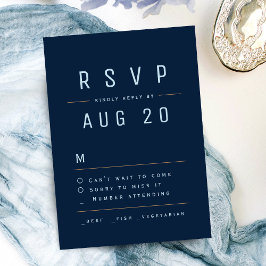 Marineblauw Modern Chique Eenvoudige Typografie RS RSVP Kaartje