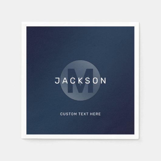 Marineblauw modern eenvoudig gepersonaliseerd mono servet (Voorkant)
