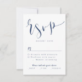 Marineblauw Modern Eenvoudig Script bruiloft RSVP (Voorkant)