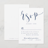 Marineblauw Modern Eenvoudig Script bruiloft RSVP Kaartje (Voorkant / Achterkant)