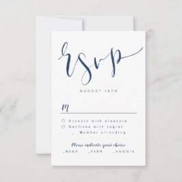 Marineblauw Modern Eenvoudig Script bruiloft RSVP Kaartje