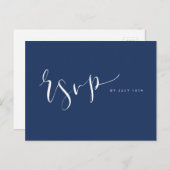 Marineblauw Modern Eenvoudig Script bruiloft RSVP Uitnodiging Briefkaart (Voorkant / Achterkant)