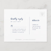 Marineblauw Modern Eenvoudig Script bruiloft RSVP Uitnodiging Briefkaart (Achterkant)