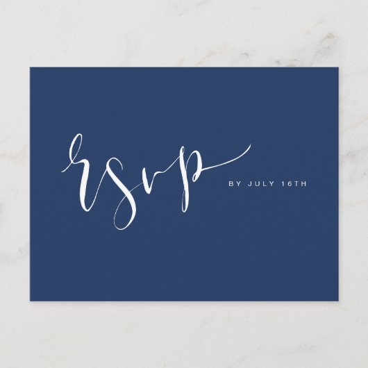 Marineblauw Modern Eenvoudig Script bruiloft RSVP Uitnodiging Briefkaart (Voorkant)