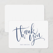 Marineblauw Modern Eenvoudig Script Dank je Kaart (Voorkant / Achterkant)