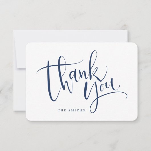 Marineblauw Modern Eenvoudig Script Dank je Kaart (Voorkant)