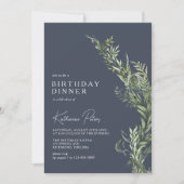 Marineblauw Modern Elegant Botanisch Verjaardagsdi Kaart (Voorkant)