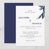 Marineblauw Modern Elegant Bruiloft Kaart (Voorkant / Achterkant)