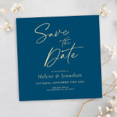 Marineblauw Modern Elegant Minimalistisch Bruiloft Save The Date