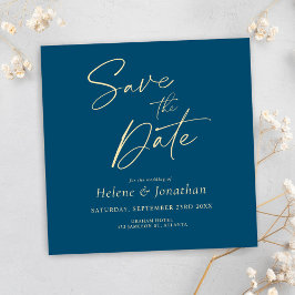 Marineblauw Modern Elegant Minimalistisch Bruiloft Save The Date