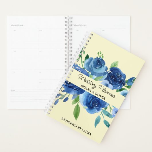 Marineblauw Modern Floral Client Bruiloft Planner (Display)