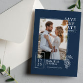 Marineblauw Modern Fotohuwelijk Sla de datum op Save The Date