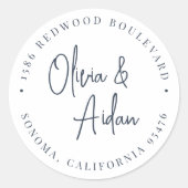 Marineblauw | Modern handgeschreven adres voor wed Ronde Sticker (Voorkant)