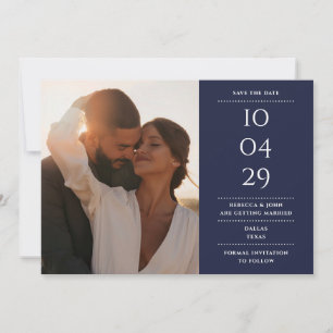 Marineblauw Modern Minimalistisch Huwelijksfoto Save The Date