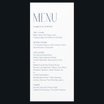 Marineblauw Modern Minimalistisch Typografie Bruil Menu<br><div class="desc">menukaart met moderne typografie. Personaliseer door datum en maaltijdkeuze toe te voegen. Deze marineblauwe minimalistische menukaart is ideaal voor bruiloften,  baby showers,  vrijgezellenfeesten,  verjaardagen en meer.</div>