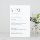 Marineblauw Modern Minimalistisch Typografie Menu  (Staand voorkant)