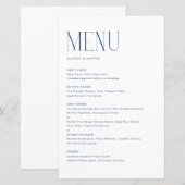 Marineblauw Modern Minimalistisch Typografie Menu  (Voorkant / Achterkant)