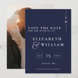 Marineblauw modern monogram foto bruiloft save the date