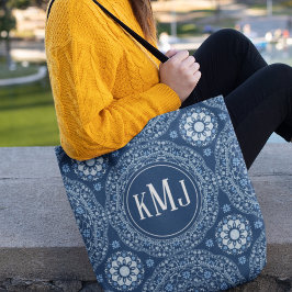 Marineblauw Modern Monogram Gepersonaliseerd Tote Bag