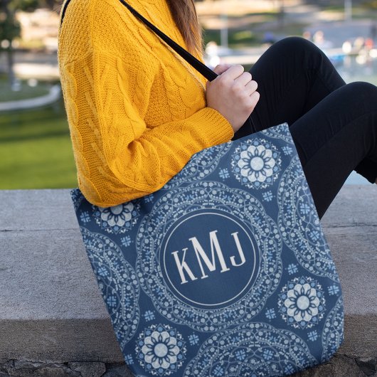 Marineblauw Modern Monogram Gepersonaliseerd Tote Bag