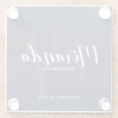 Marineblauw Modern Script Gepersonaliseerde bruids Glazen Onderzetter (Achterkant)