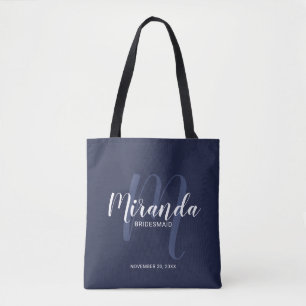 Marineblauw Modern Script Gepersonaliseerde bruids Tote Bag