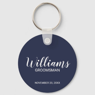 Marineblauw Modern Script Gepersonaliseerde Grooms Sleutelhanger