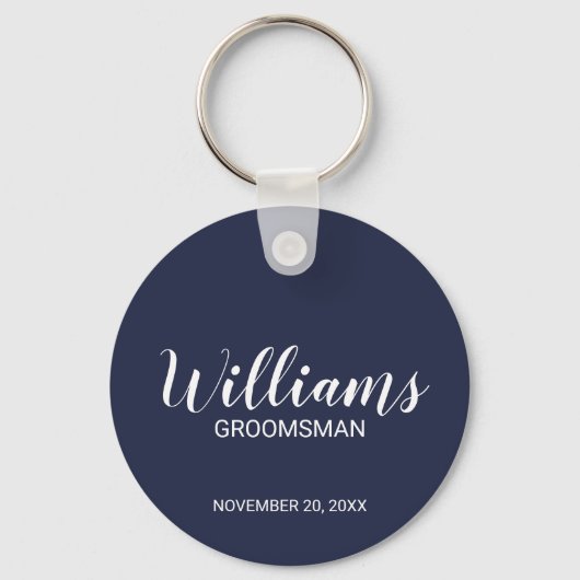 Marineblauw Modern Script Gepersonaliseerde Grooms Sleutelhanger (Voorkant)