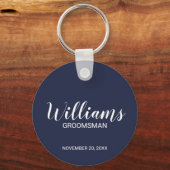 Marineblauw Modern Script Gepersonaliseerde Grooms Sleutelhanger (Voorkant)