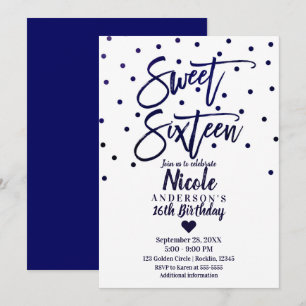 Marineblauw modern script Sweet 16 zestien Kaart