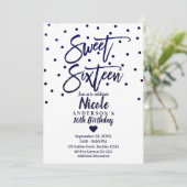 Marineblauw Modern Script Zoete 16 Zestien Kaart (Staand voorkant)