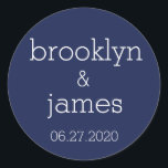 marineblauw Modern Wedding Stickers<br><div class="desc">Navelblauwe moderne trouwstickers met aanpasbare tekst</div>