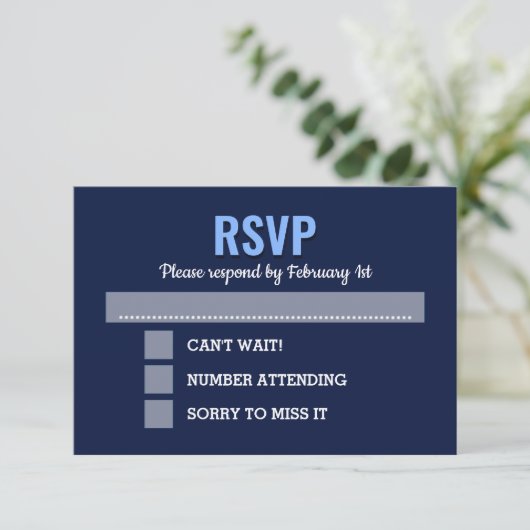 Marineblauw Moderne Bar Mitzvah RSVP (Staand voorkant)