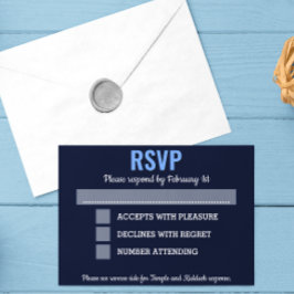 Marineblauw Moderne Bar Mitzvah RSVP met opties Kaartje