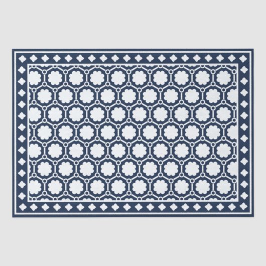 Marineblauw Moderne Been Intarsia Decoupage Papier (Voorkant)