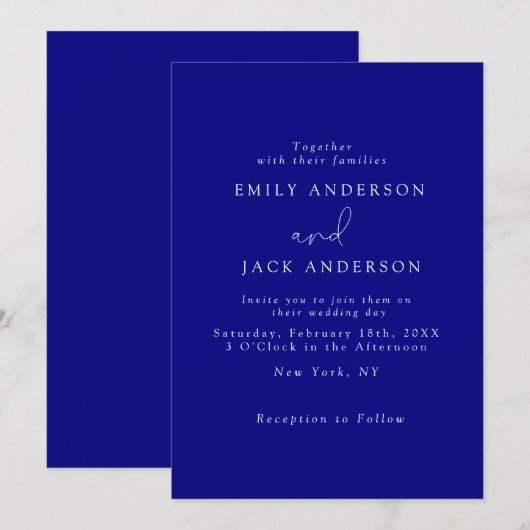 marineblauw Moderne Elegantie Chique Huwelijksuitn Kaart (Voorkant / Achterkant)