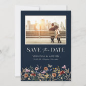 Marineblauw Moderne Foto Boho Save The Date (Voorkant)
