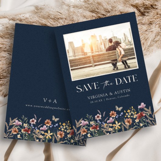 Marineblauw Moderne Foto Boho Save The Date