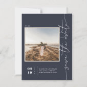 Marineblauw | Moderne minimale opslagdatum foto Magnetische Uitnodiging (Voorkant)