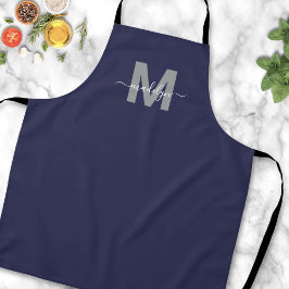 Marineblauw Moderne Minimalistische Elegante Monog Schort
