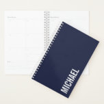 Marineblauw Moderne minimalistische gepersonalisee Planner<br><div class="desc">Modern minimalistisch ontwerp met gepersonaliseerde naam in wit modern vet sans serif lettertype stijl op navy blauwe achtergrond.</div>