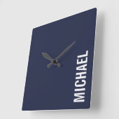 Marineblauw Moderne minimalistische gepersonalisee Vierkante Klok (Hoek)